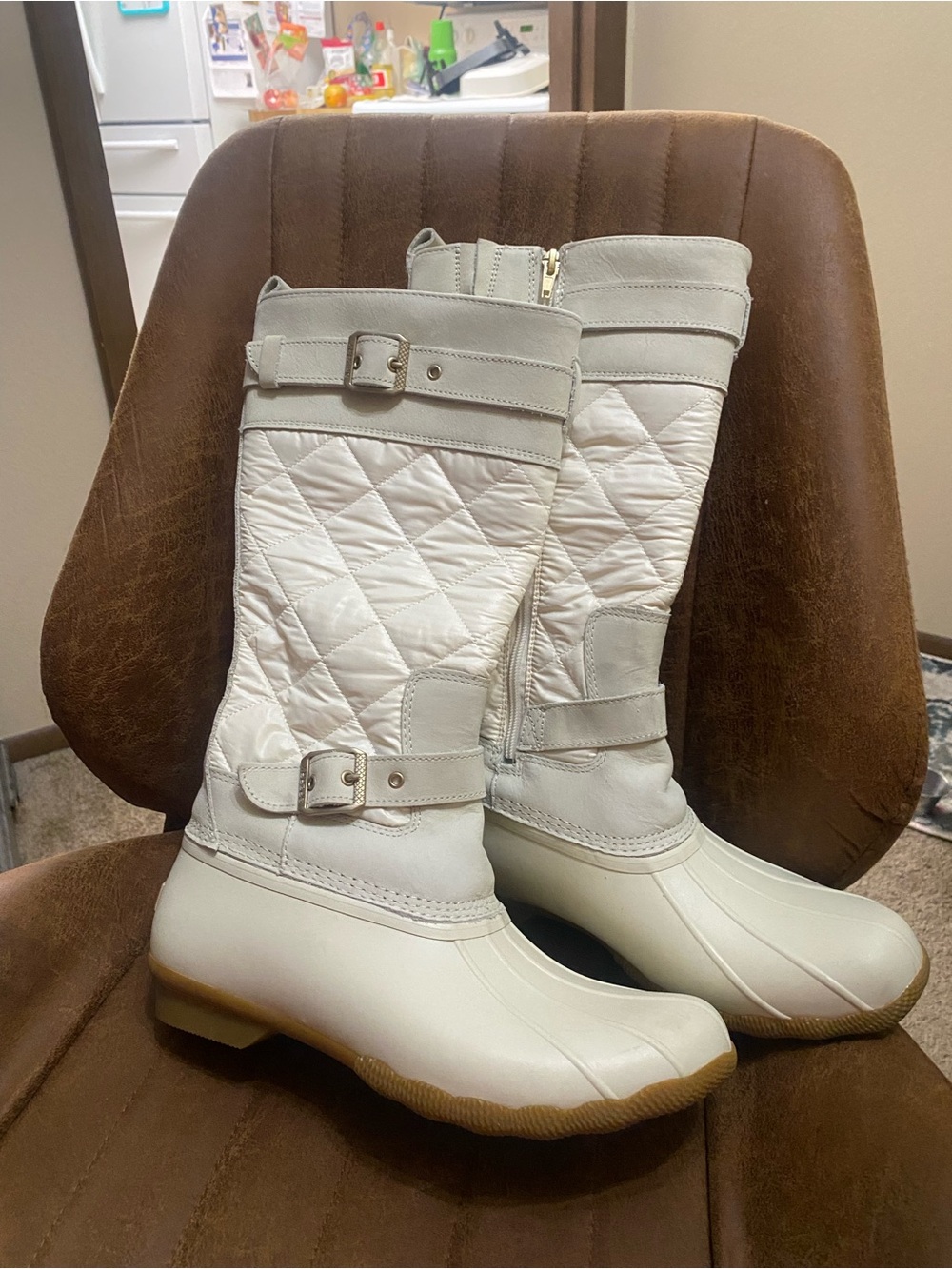 Sperry White Quilted Mid-Calf Waterproof Boots
